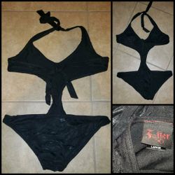 NEW W/O TAGS BLACK FOLTER MONOKINI BIKINI HALTER SWIMMING BATHING SUIT BATHINGSUIT SWIMSUIT