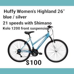 New Huffy Women's Higland 26"bike Blue/silver  21 Speeds By Shimano 