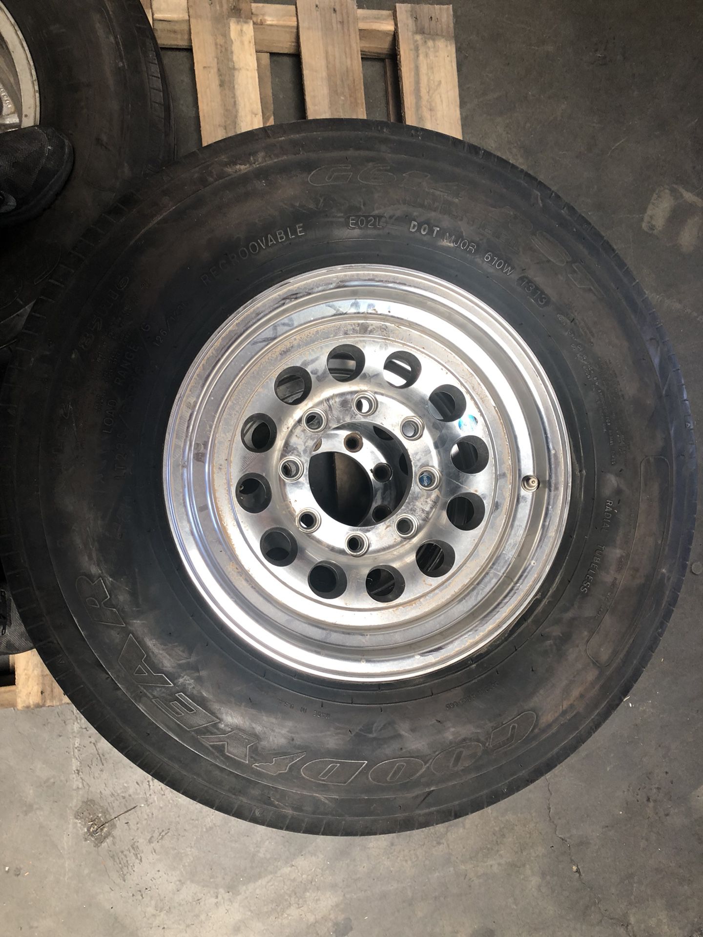 Goodyear G614 trailer tires on aluminum rims