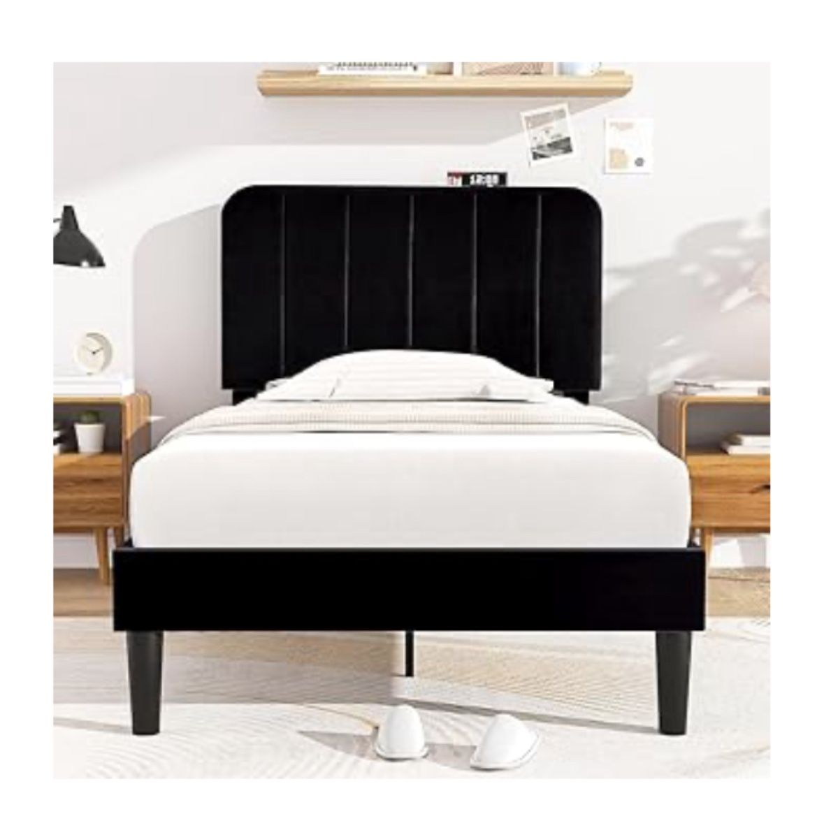 Twin size black velvet bed and mattress