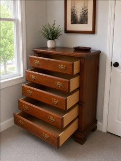 Vintage Broyhill Heirloom Cherry 5-Drawer Highboy Dresser - Excellent Condition