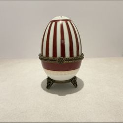 Bohemians enamel, porcelain and bronze egg shaped hinged footed trinket box