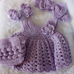 Crochet Baby Girl Purple Heirloom Dress Set Photo Prop  