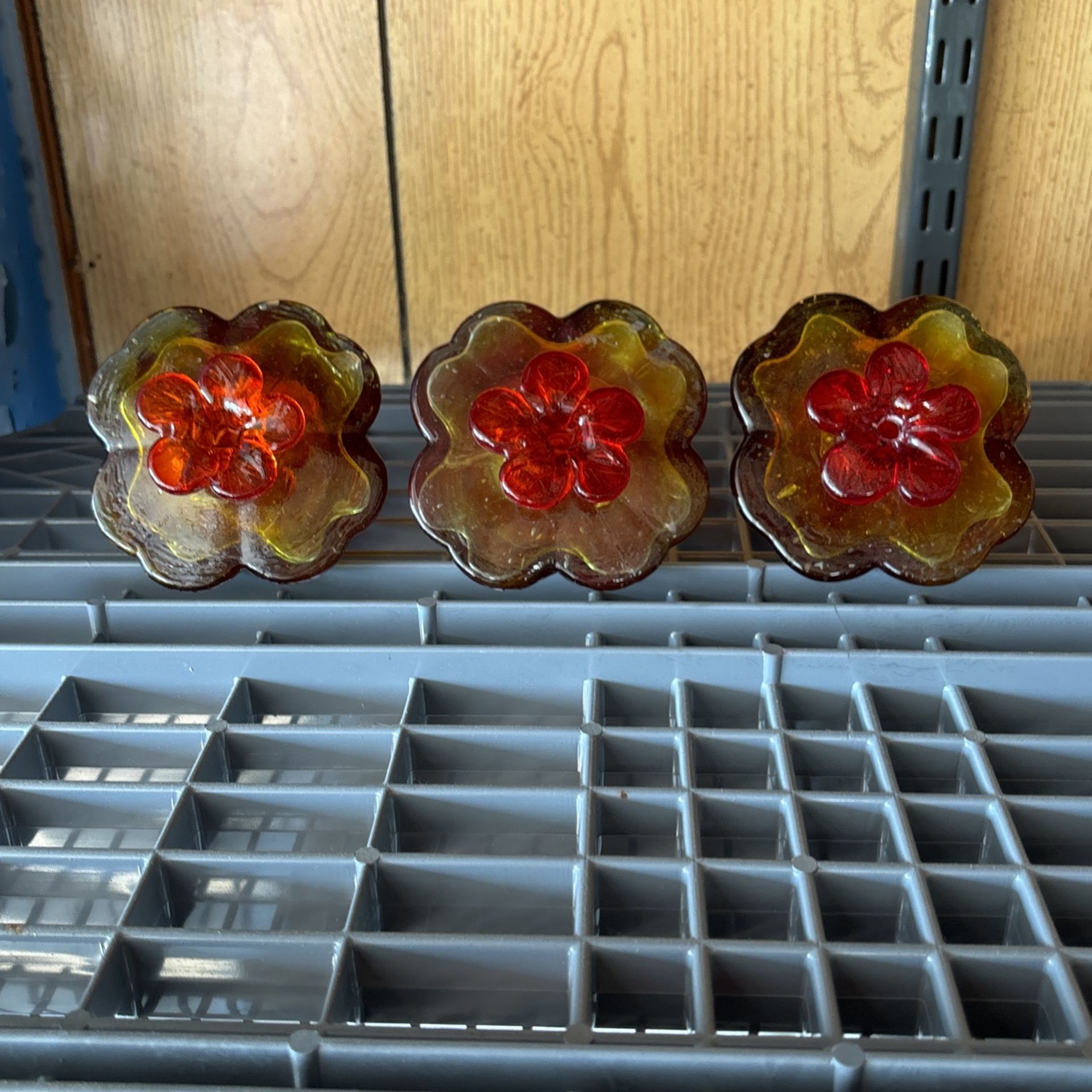 Glass Items. Three Candle Holders. Or Plant Leaf Starters
