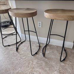4 Modern Wood And Metal Bar Stools 