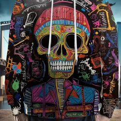 Men's Medium Skull Print Goofy Style Hoodie. Brand New