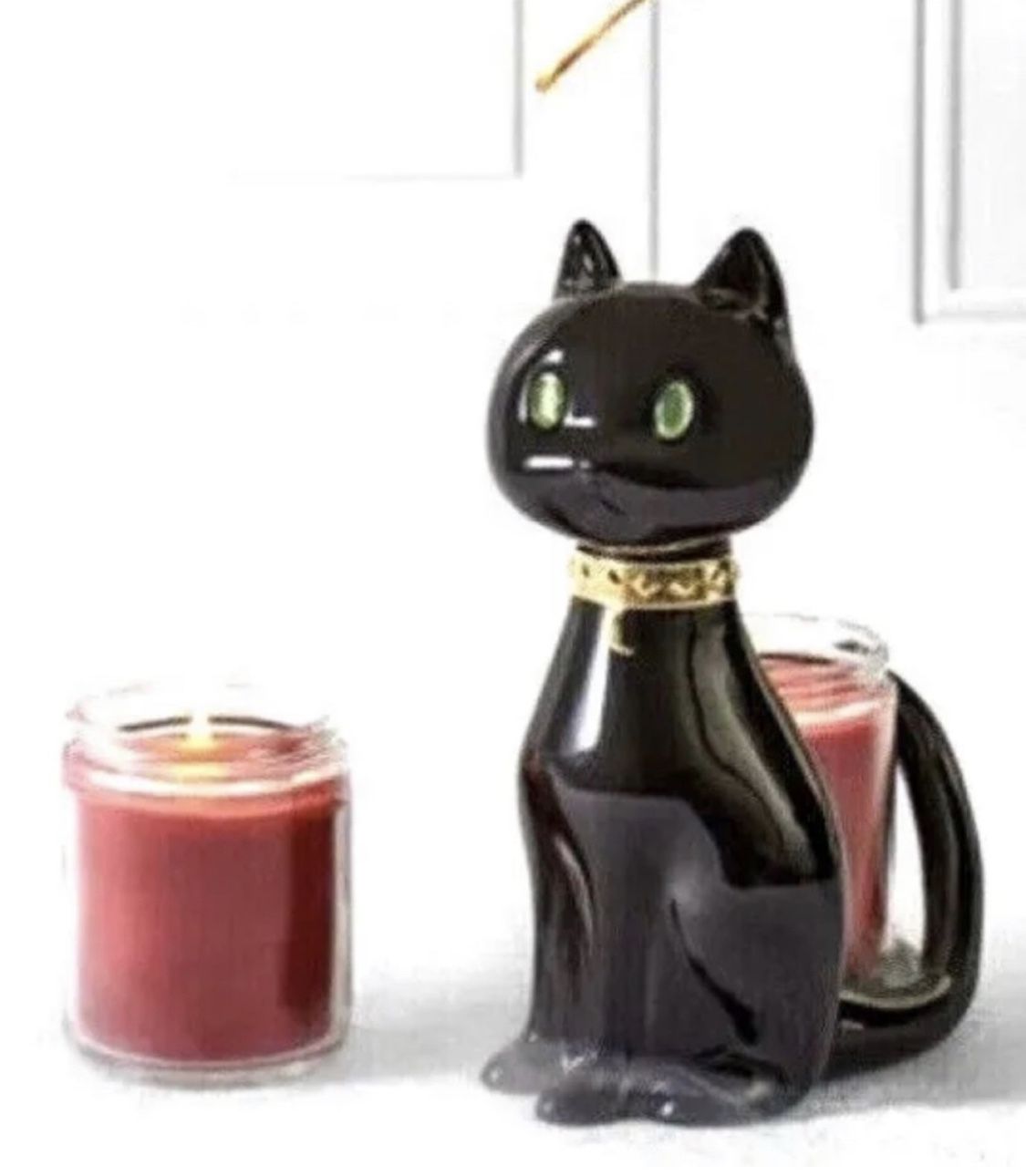 New! BBW Black Cat w/emerald eyes candle holder