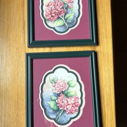 Vintage 2 Home Interiors Floral Double Matted Framed Wall Decor Art