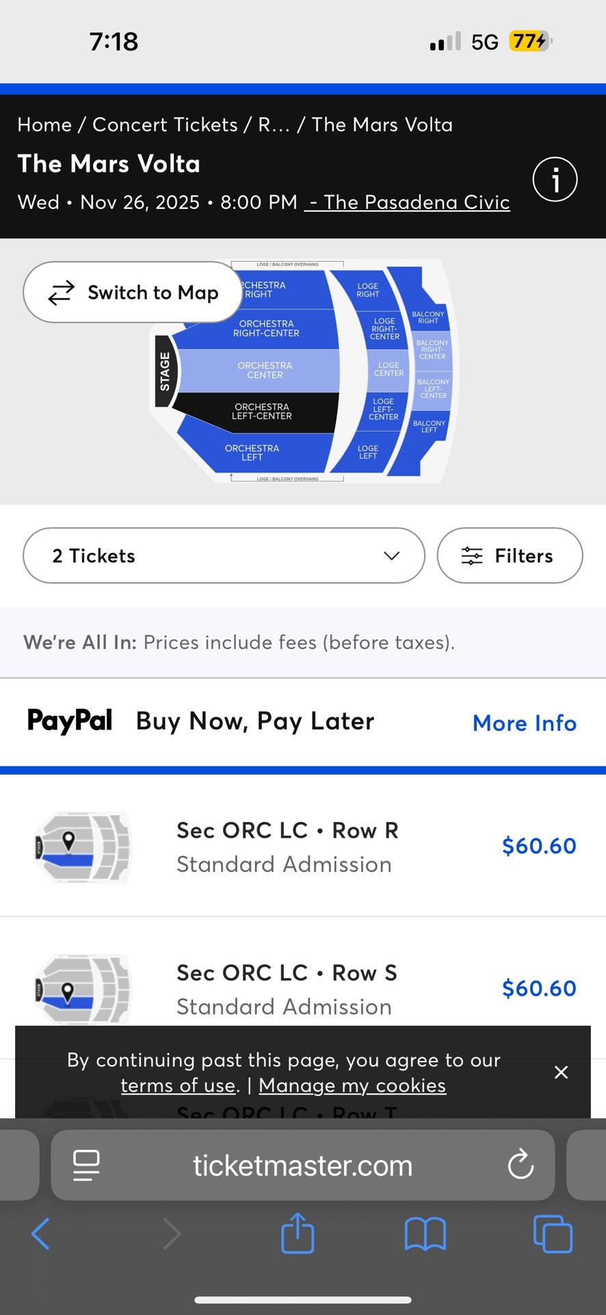 Mars Volta 1 Ticket Tonight Pasadena