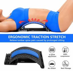 Back Stretcher - 4-Level Adjustable Lumbar Support Board & Back Cracker for Lower Back Pain Relief, Home Office Use (Blue)