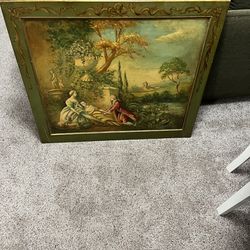 Large Antique Painting  40” x35” framed board