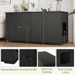 Homsee Modern Black Wooden Cat Litter Box Enclosure with Double Doors and Side Cut-Outs black $100