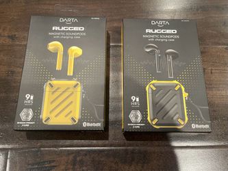 25 Brand New Darta TWS True wireless Bluetooth speakers Earpods rugged magnetic soundpods headphones with charging case // Yellow & Black