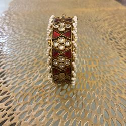 kundan bangle with pearls and stone pure kundan traditional Indian bandle size 3"