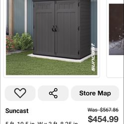 Suncast 5 ft. 10.5 in. W x 3 ft. 8.25 in. D x 6 ft. 5.5 in. H XL Plastic Resin Vertical Storage Shed in Peppercorn (Gray)