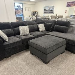 Black Sofa Sectional + Ottoman Set - Free Delivery Promo