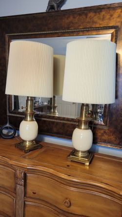 Pair of Stiffel Ostrich Egg Brass Table Lamps.
