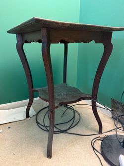 Antique Wood Side Table with Lower Shelf