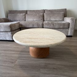 Modern Travertine Concrete Coffee Table – 36” – Excellent Condition