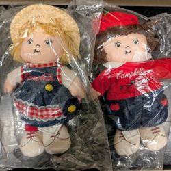 Campbell's Soup Kids Onion Girl & Tomato Soup Boy 8" Plush Bean Bag Doll 2000 NIB Sealed