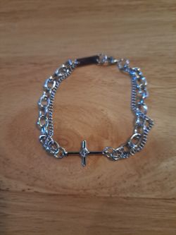 Silver-Tone Chain Bracelet with Cross Charm