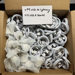 Lot Of 99 lightning Cables And 15 USB A Blocks