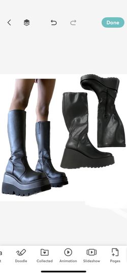 Rock and Candy Faux Leather Side-Zip Wedge Heel Knee High Boots