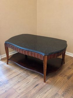 Vintage Coffee Table with Stone-Look Top – $50