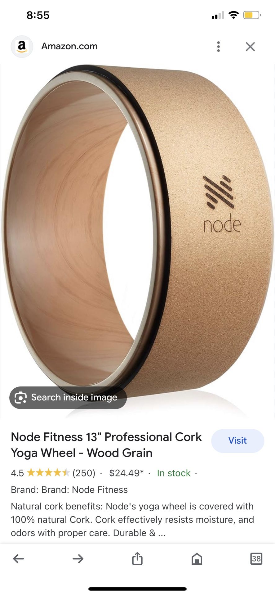 Node Fitness 13" Professional Cork Yoga Wheel - Wood Grain