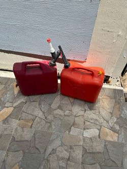 Red plastic gas can