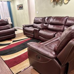 Pure Leather Sectional Couch And Rug