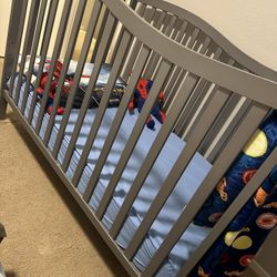 Baby Toddler Wooden Bed/Crib Gray With Mattress Great