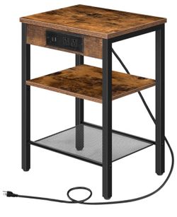 Side Table with Charging Station and USB Port,