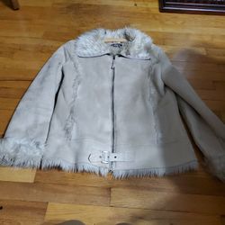 Winter Jacket With Faux Fur, Size Small, Color: Light Tan With Off White Fur