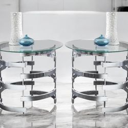 Metal End Table in Chrome Finish - Set of 2