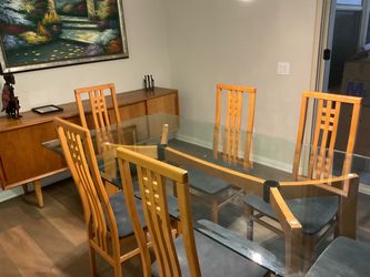 Large  Beveled Glass Dining Table with 7 Chairs