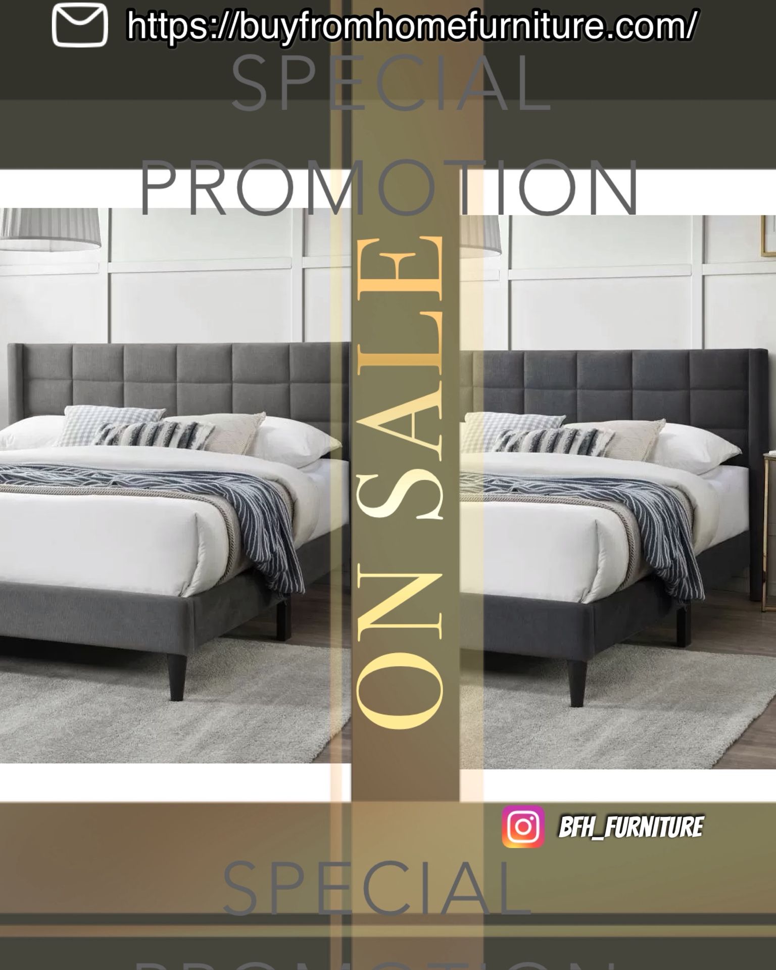 Queen Dark Grey Burlap Button Tufted Bed w. Orthopedic Mattress Included