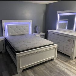 Led Bedroom Set White Bed Set LED Bed Dresser Mirror And Nightstand 