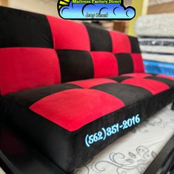 Red And Black Checkered Futon Couch Sofa New Fabric 