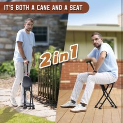 Hold 400 lbs Folding Canes with Seat, Allows Durability While Walking and Convenience for Sitting, Aluminum Portable Anti-Slip Cane Seat, Height-Adjus