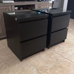 IKEA- TWO NIGHTSTANDS + GLASS COVERS