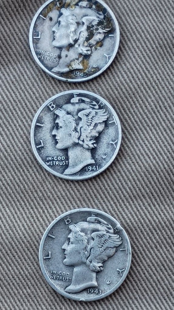 1941, 1943, 1945 WW2 Mercury Dimes