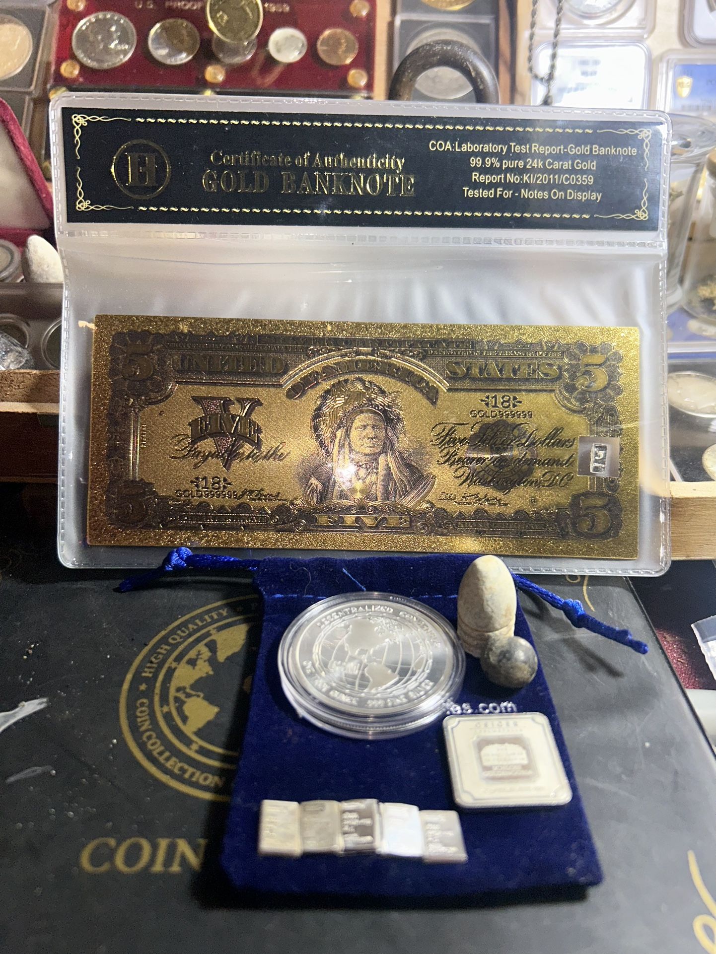 One Ginger, 10 G Silver Bar 51 G Bars And One Troy Ounce Bitcoin Fine Silver, And Two Silver Bullets