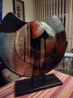 Jasmine Art Modernist Glass Vase On Metal Stand. Beautiful Gift For Mother's Day.