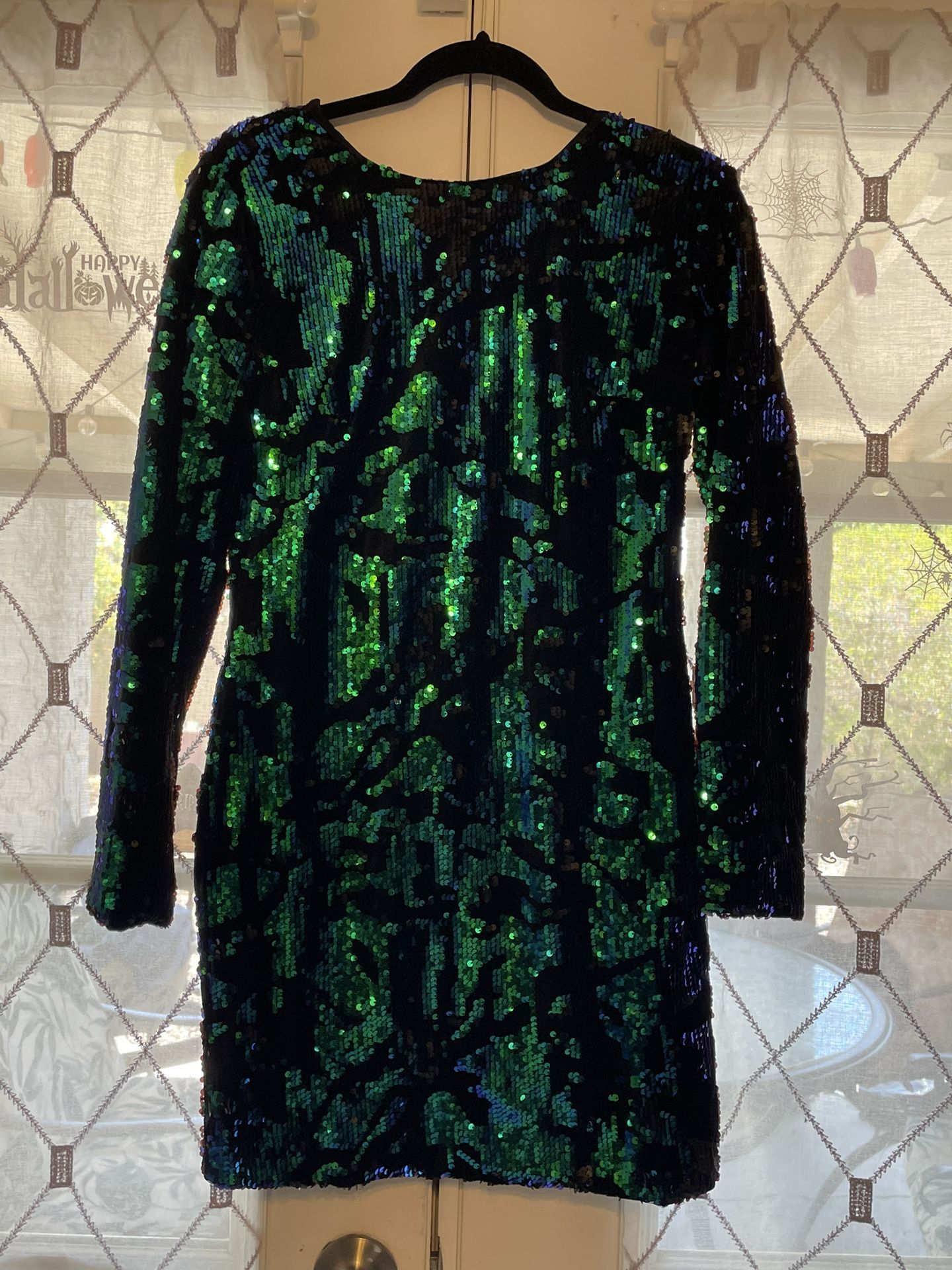 Green Sequin Long Sleeve Mini Dress