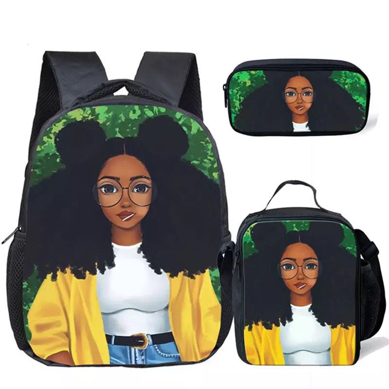 Afro girl backpack set