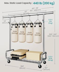 SONGMICS Clothes Rack Heavy-Duty Rolling Clothing Garment Rack w/ Wheels - Silver