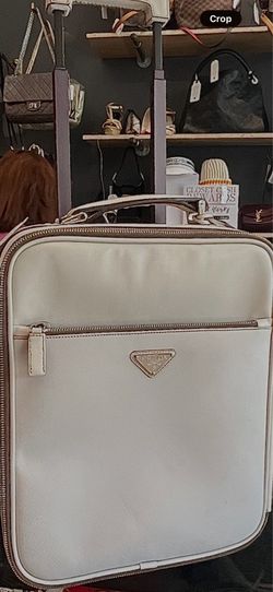 Prada white leather carry on luggage - Saffiano