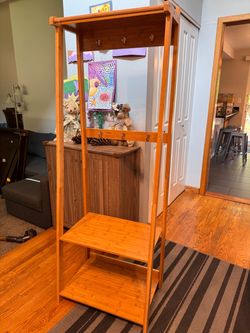 Bamboo coat rack with shelves