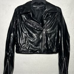 Bongo Black Faux Leather Biker Hollywood Studded Moto Motorcycle Jacket SZ Small